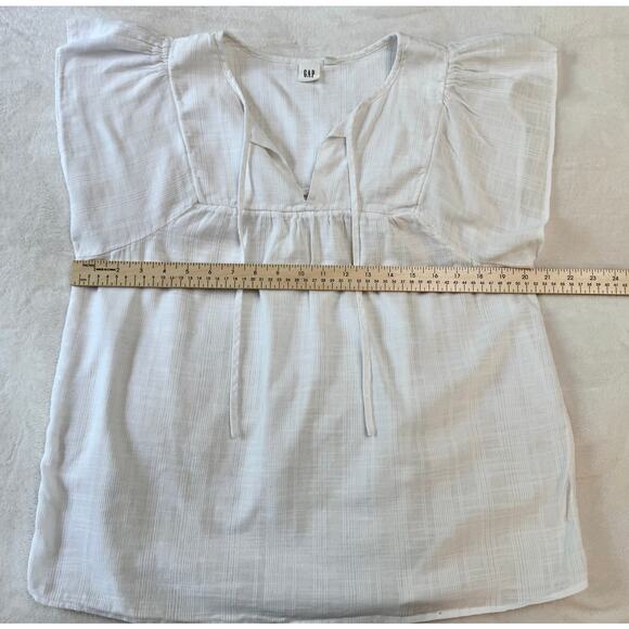 Gap Womens White Shirt Cap Flutter Sleeve Top Cotton Boho Blouse Size M Tall - Picture 3 of 6